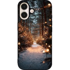 Coque iPhone 16 - Silicone rigide noir Winter 25 Winter snowy road