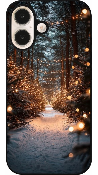 Coque iPhone 16 - Silicone rigide noir Winter 25 Winter snowy road