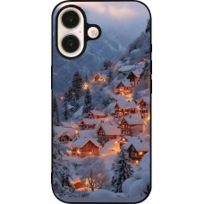Coque iPhone 16 - Silicone rigide noir Winter 25 Winter snowy village