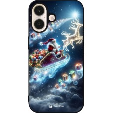 Coque iPhone 16 - Silicone rigide noir Noël 2023 Père Noël enchanté