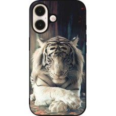 Coque iPhone 16 - Silicone rigide noir Zen Tiger