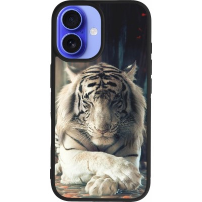 Coque iPhone 16 - Silicone rigide noir Zen Tiger