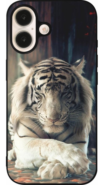 iPhone 16 Case Hülle - Silikon schwarz Zen Tiger