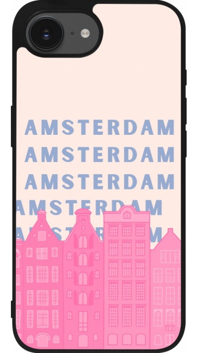 Coque iPhone 16e - Silicone rigide noir Amsterdam Pink Print