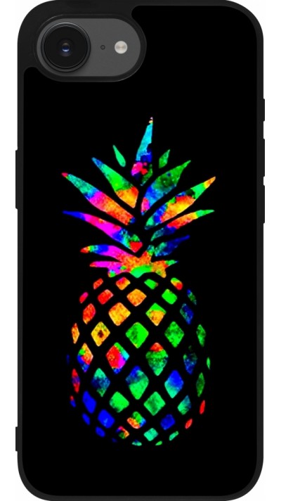 Coque iPhone 16e - Silicone rigide noir Ananas Multi-colors