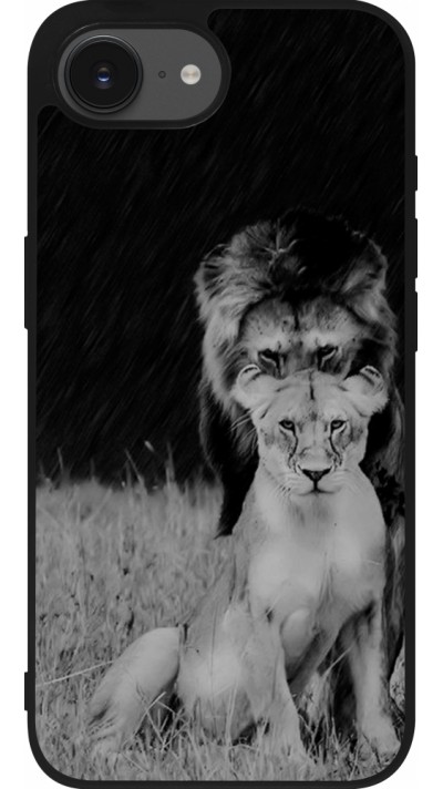 Coque iPhone 16e - Silicone rigide noir Angry lions