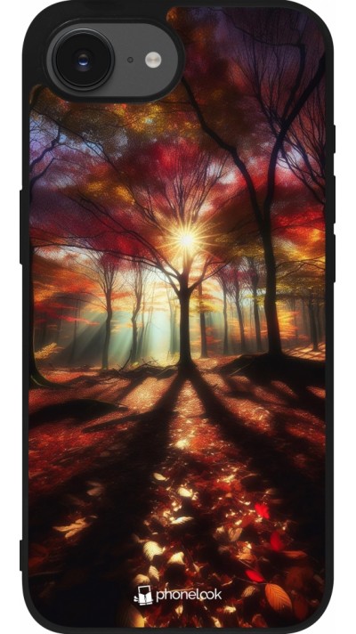Coque iPhone 16e - Silicone rigide noir Automne doré glare