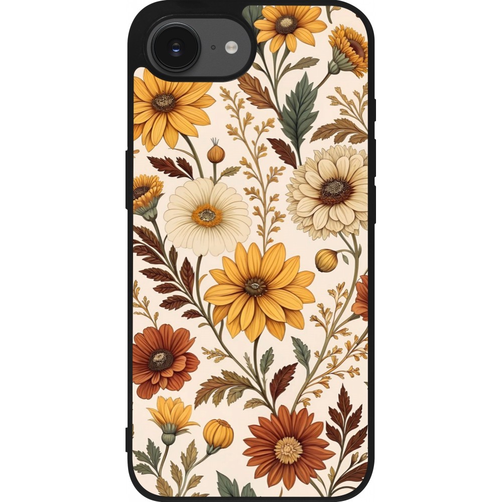 iPhone 16e Case Hülle - Silikon schwarz Autumn 25 Flower pattern