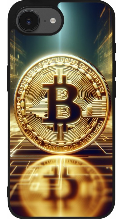 Coque iPhone 16e - Silicone rigide noir Bitcoin Standing