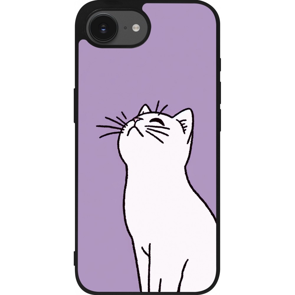iPhone 16e Case Hülle - Silikon schwarz Chat auf lila Hintergrund