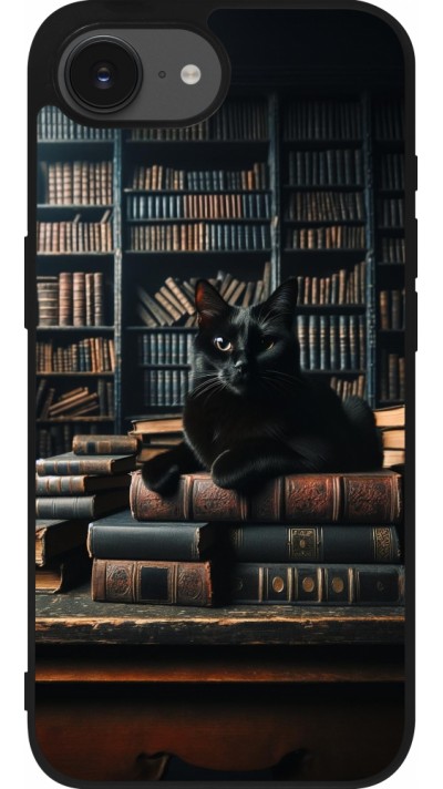 iPhone 16e Case Hülle - Silikon schwarz Katze Bücher dunkel