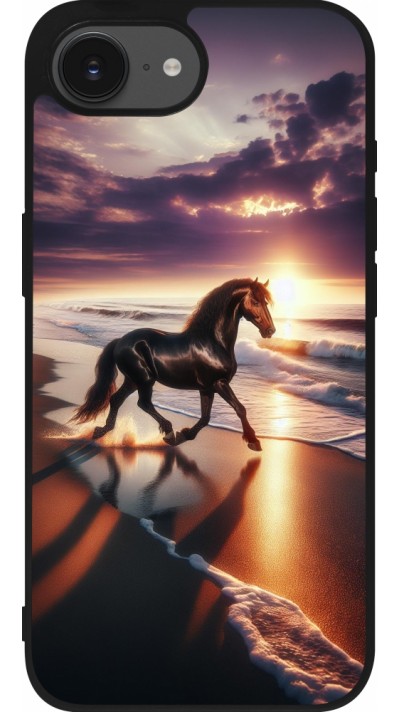 Coque iPhone 16e - Silicone rigide noir Cheval majestueux plage
