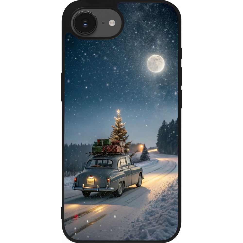 Coque iPhone 16e - Silicone rigide noir Christmas 25 Car with Tree Xmas