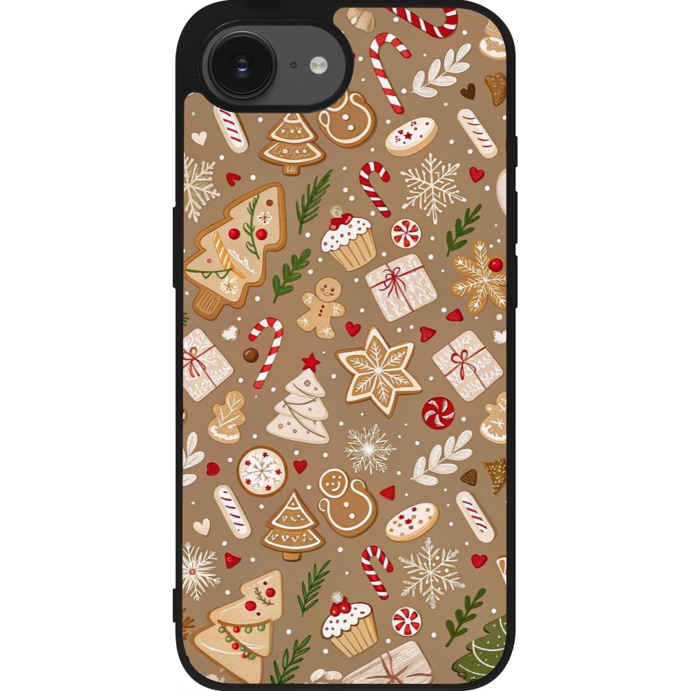 Coque iPhone 16e - Silicone rigide noir Christmas 25 Pattern Ginger Cookie