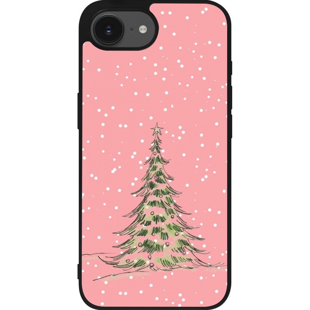 Coque iPhone 16e - Silicone rigide noir Christmas 25 Pink Tree