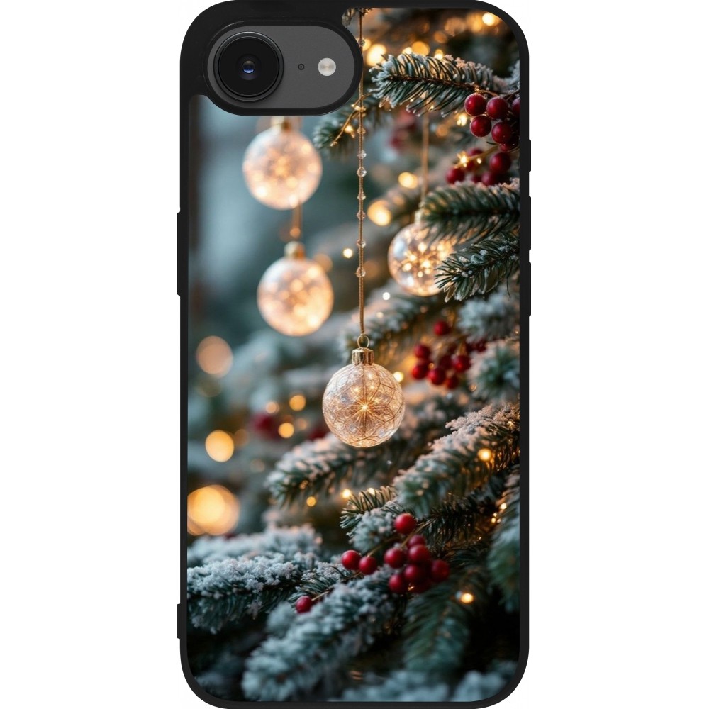 Coque iPhone 16e - Silicone rigide noir Christmas 25 Xmas Decorated Tree