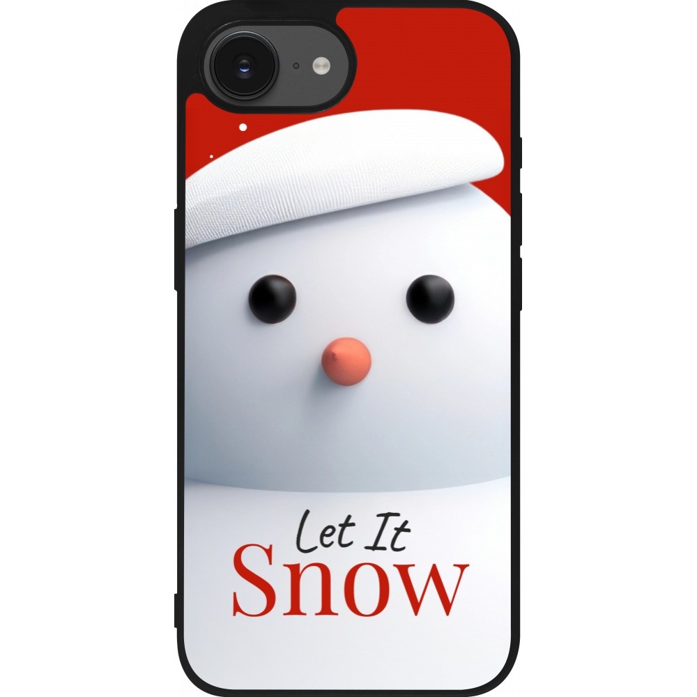 Coque iPhone 16e - Silicone rigide noir Christmas 25 Xmas Snowman