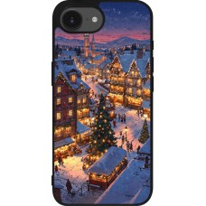 Coque iPhone 16e - Silicone rigide noir Christmas 25 Xmas Village