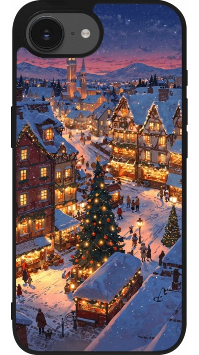 Coque iPhone 16e - Silicone rigide noir Christmas 25 Xmas Village