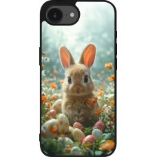 Coque iPhone 17e / 16e - Silicone rigide noir Easter 2026 Rabbit in the garden