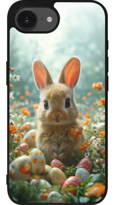 iPhone 17e / 16e Case Hülle - Silikon schwarz Easter 2026 Rabbit in the garden