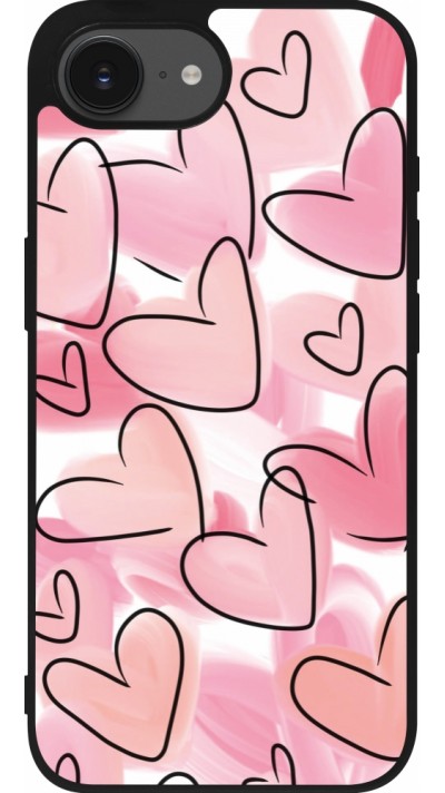 Coque iPhone 17e / 16e - Silicone rigide noir Easter 2023 pink hearts