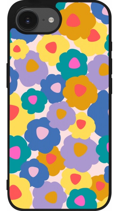 Coque iPhone 16e - Silicone rigide noir Easter 2024 flower power