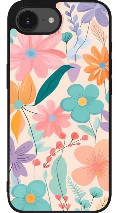 Coque iPhone 16e - Silicone rigide noir Easter 2024 spring flowers