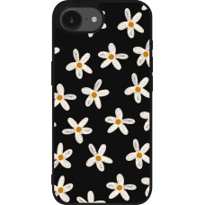 Coque iPhone 17e / 16e - Silicone rigide noir Easter 2024 white on black flower