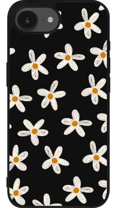 Coque iPhone 16e - Silicone rigide noir Easter 2024 white on black flower