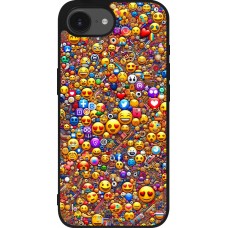 Coque iPhone 16e - Silicone rigide noir Emoji mixed