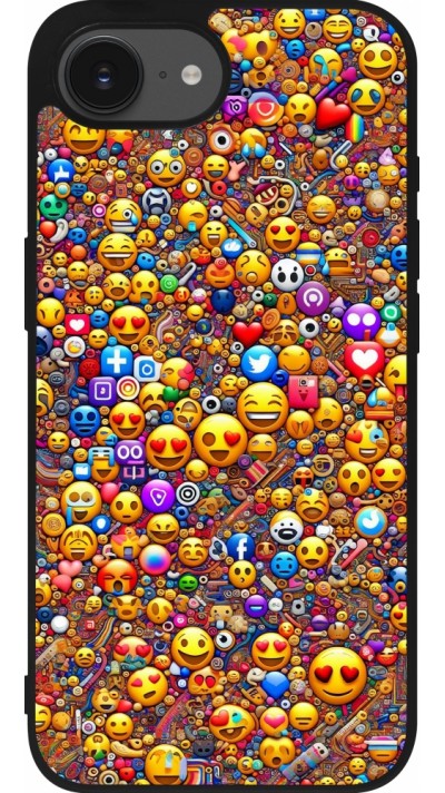 Coque iPhone 16e - Silicone rigide noir Emoji mixed