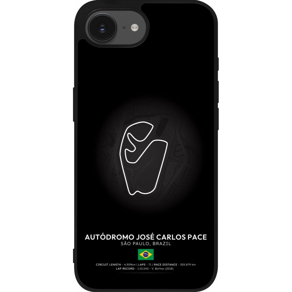 Coque iPhone 16e - Silicone rigide noir F1 Track 2025 Brazil