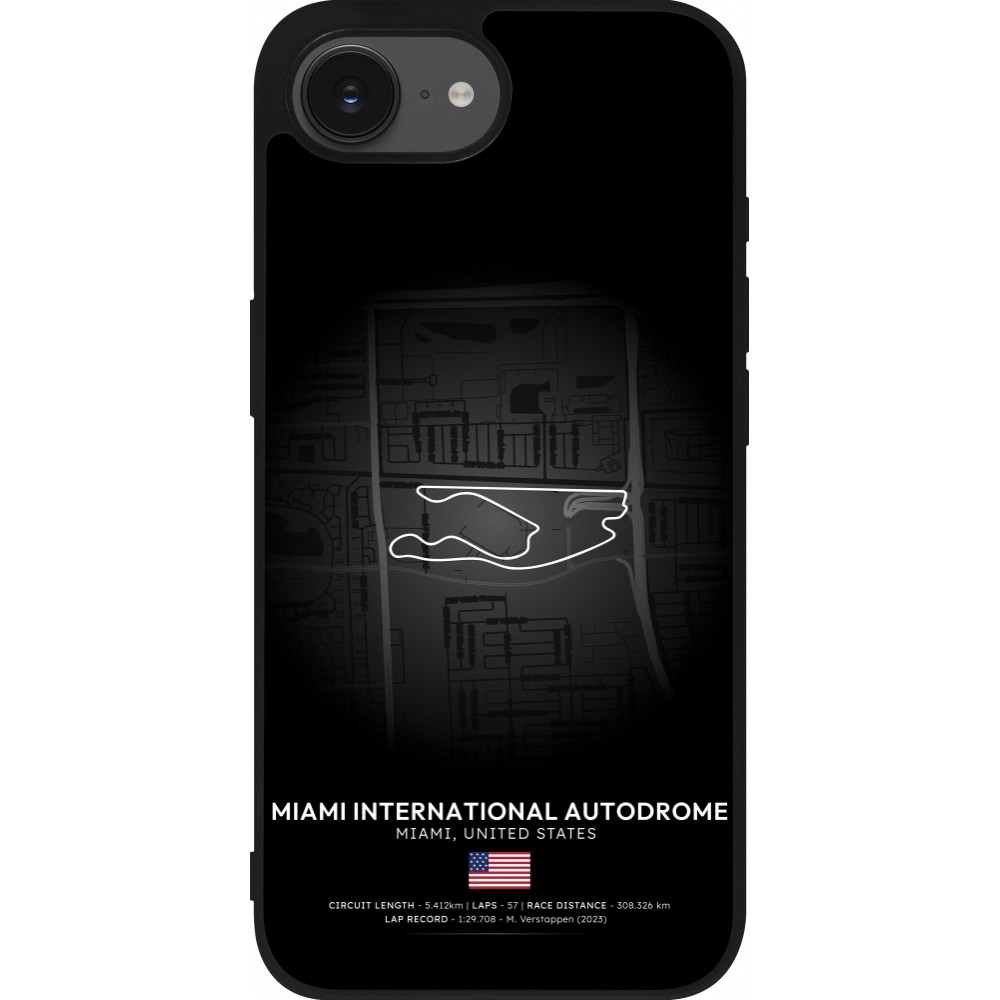 Coque iPhone 16e - Silicone rigide noir F1 Track 2025 Miami