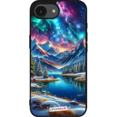 iPhone 16e Case Hülle - Silikon schwarz Fantasiebergsee Himmel Sterne