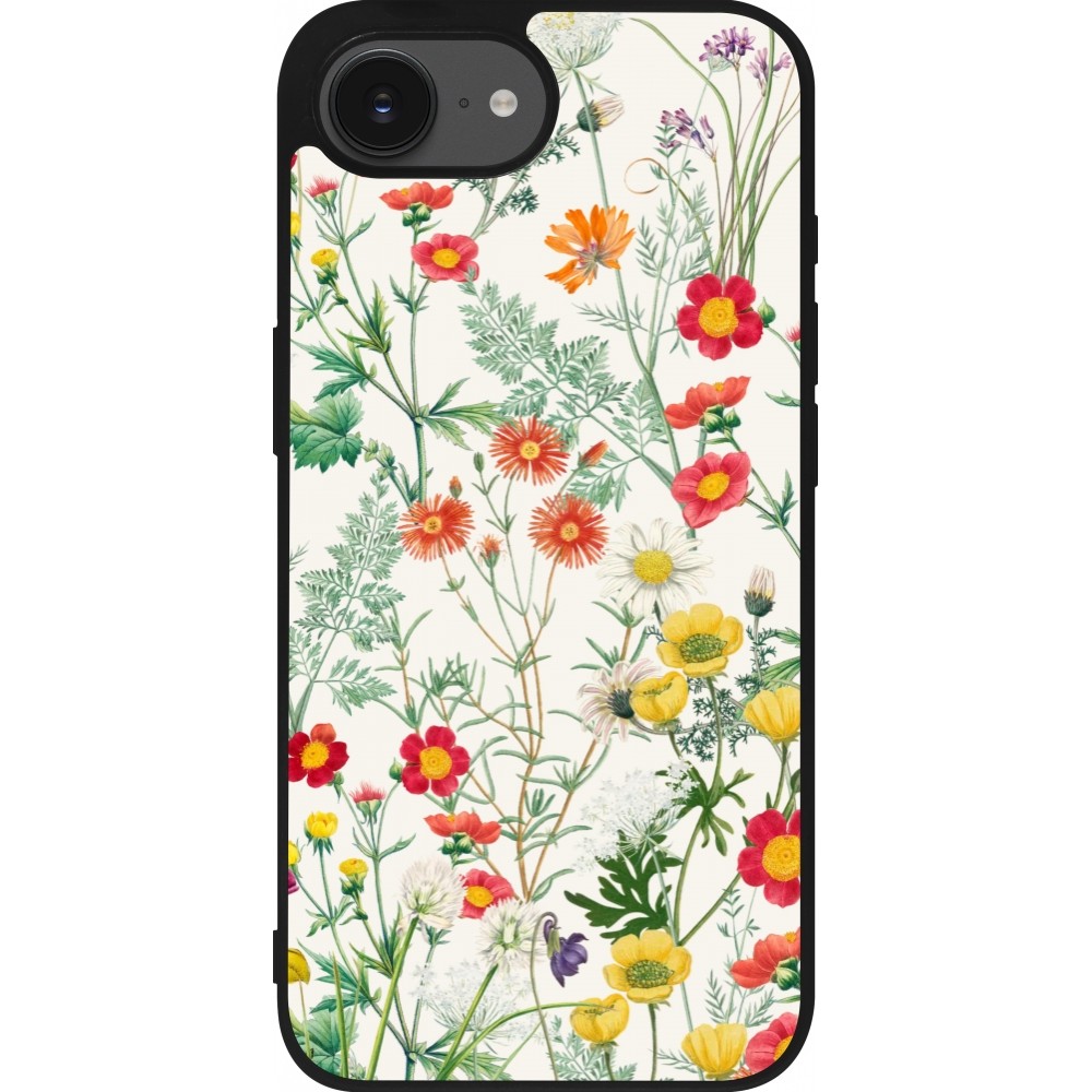Coque iPhone 16e - Silicone rigide noir Flora Botanical Wildlife
