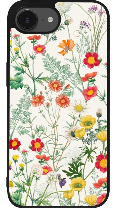 Coque iPhone 16e - Silicone rigide noir Flora Botanical Wildlife