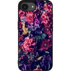 Coque iPhone 16e - Silicone rigide noir Flowers Dark