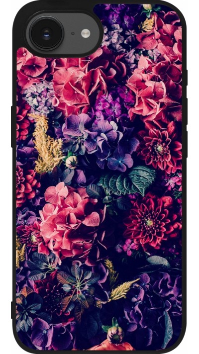 Coque iPhone 16e - Silicone rigide noir Flowers Dark