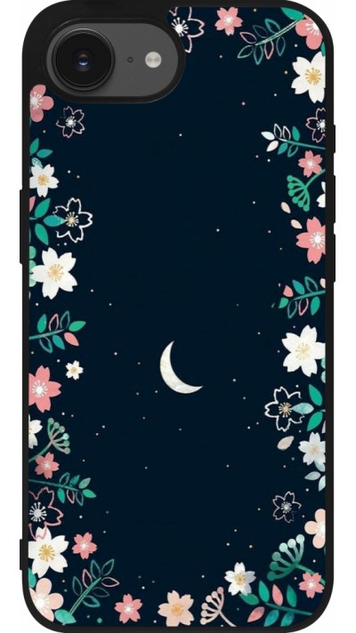 Coque iPhone 16e - Silicone rigide noir Flowers space