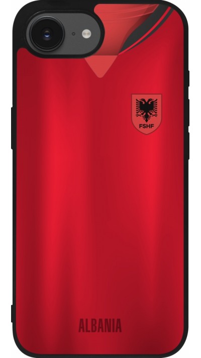 Coque iPhone 16e - Silicone rigide noir Maillot de football Albanie personnalisable