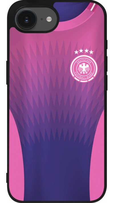 Coque iPhone 16e - Silicone rigide noir Maillot de football Allemagne Extérieur personnalisable