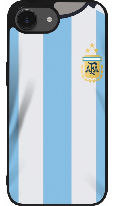 Coque iPhone 16e - Silicone rigide noir Maillot de football Argentine 2022 personnalisable
