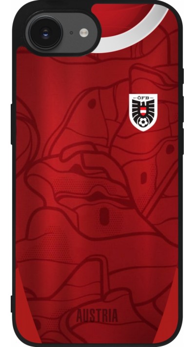 Coque iPhone 16e - Silicone rigide noir Maillot de football Autriche personnalisable