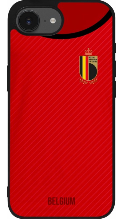 Coque iPhone 16e - Silicone rigide noir Maillot de football Belgique 2022 personnalisable