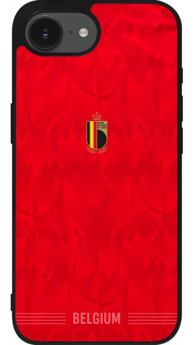 Coque iPhone 17e / 16e - Silicone rigide noir Maillot de football Belgique 2026 personnalisable