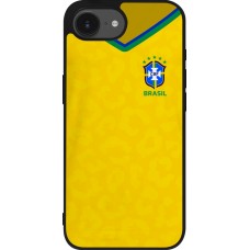Coque iPhone 17e / 16e - Silicone rigide noir Maillot de football Brésil 2022 personnalisable
