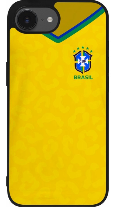 Coque iPhone 16e - Silicone rigide noir Maillot de football Brésil 2022 personnalisable