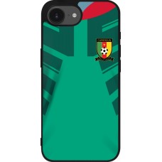 Coque iPhone 16e - Silicone rigide noir Maillot de football Cameroun 2022 personnalisable