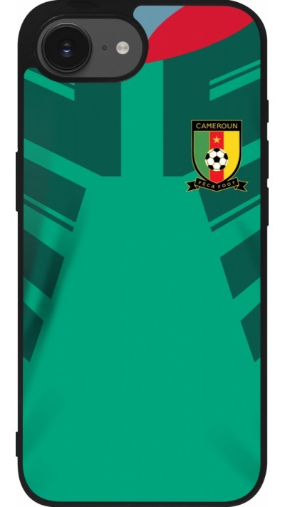 Coque iPhone 16e - Silicone rigide noir Maillot de football Cameroun 2022 personnalisable